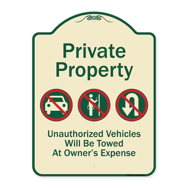 Signmission Designer Series-Private Property Unauthorized Vehicles Towed No Cars, 24" x 18", TG-1824-9914 A-DES-TG-1824-9914 - main